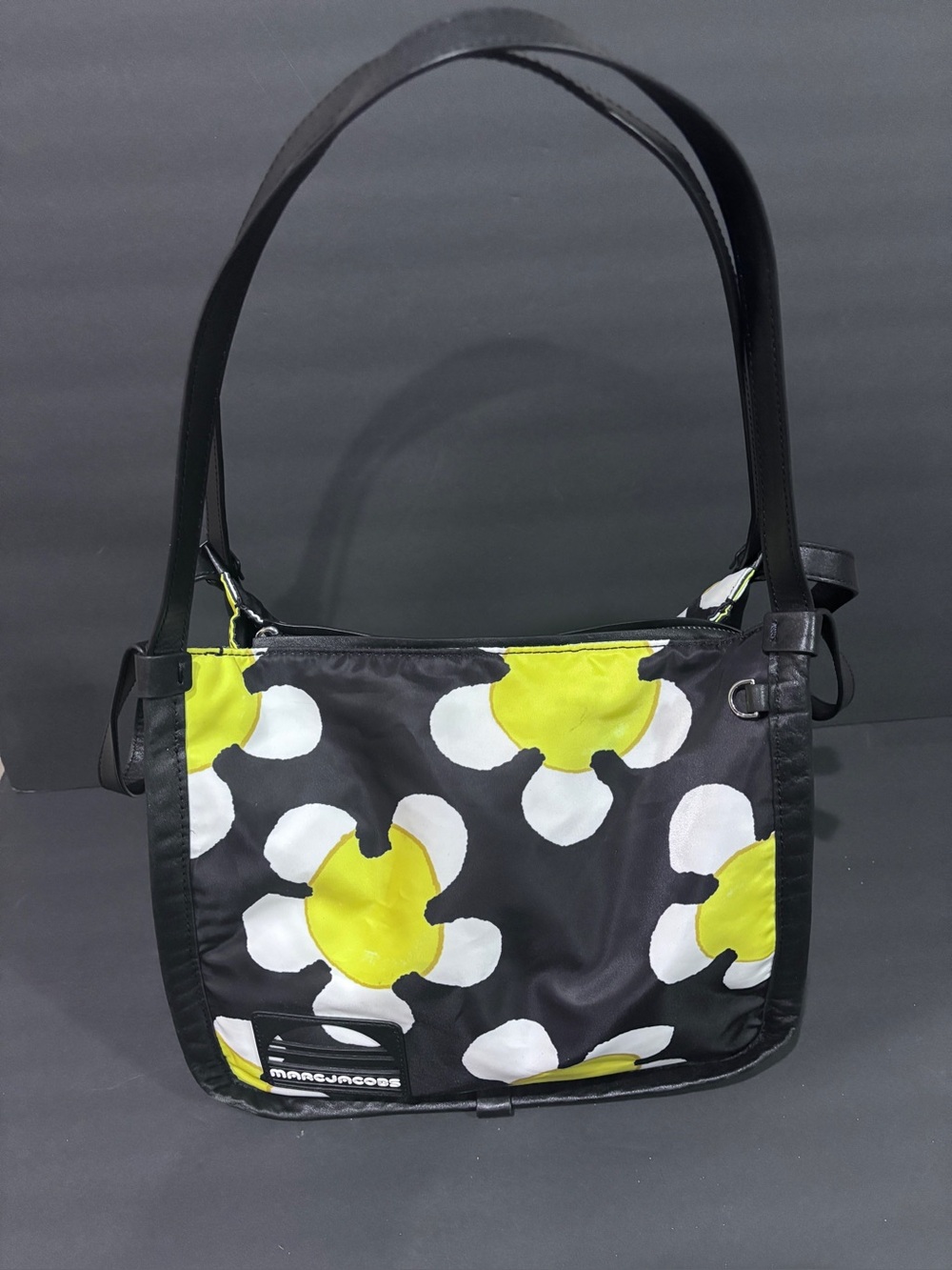 Marc Jacobs Daisy Floral Nylon Shoulder Bag Black Yellow White Flower Print